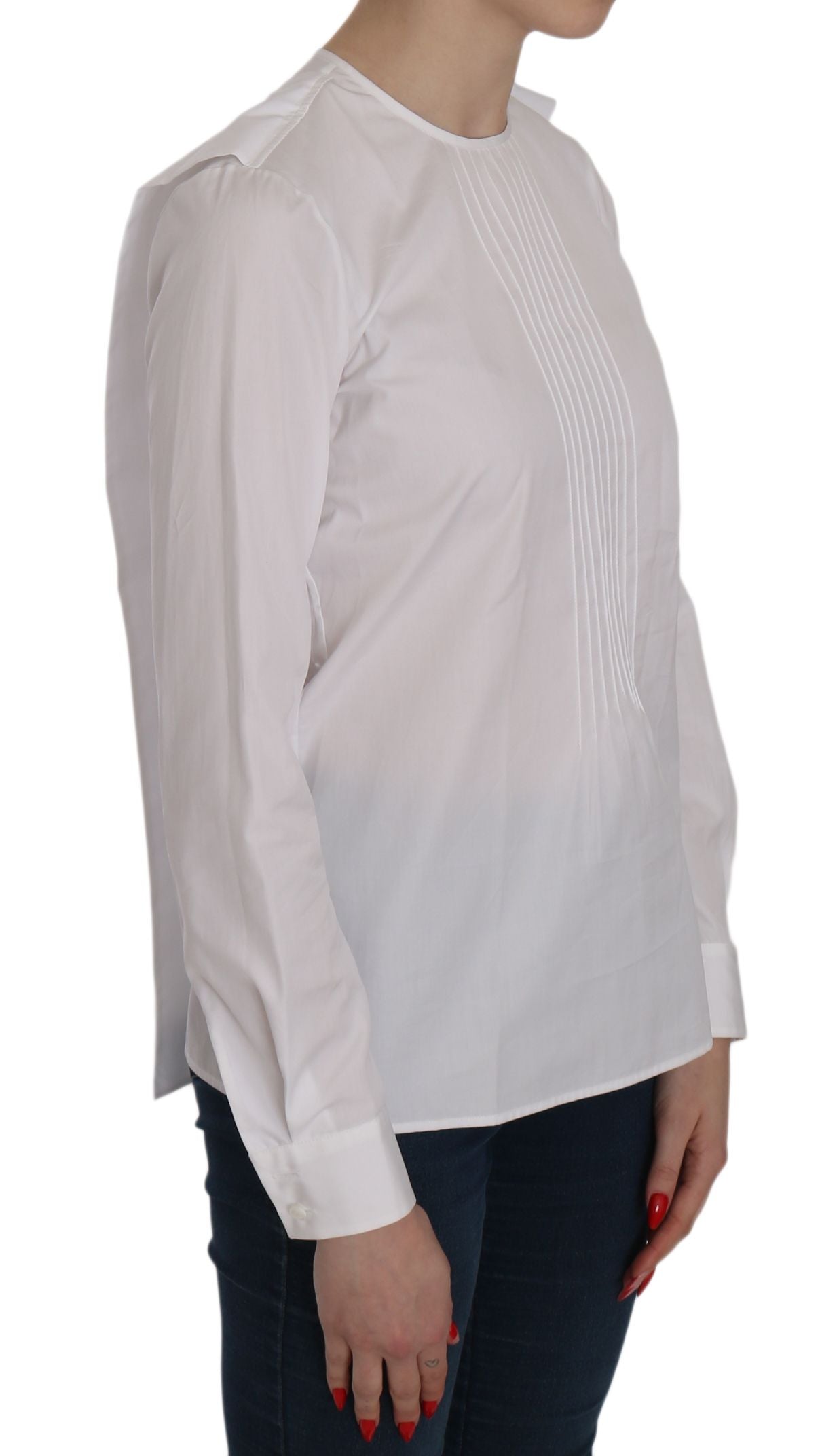 Dsquared�� White Crew Neck Long Sleeve Cotton Women's Blouse