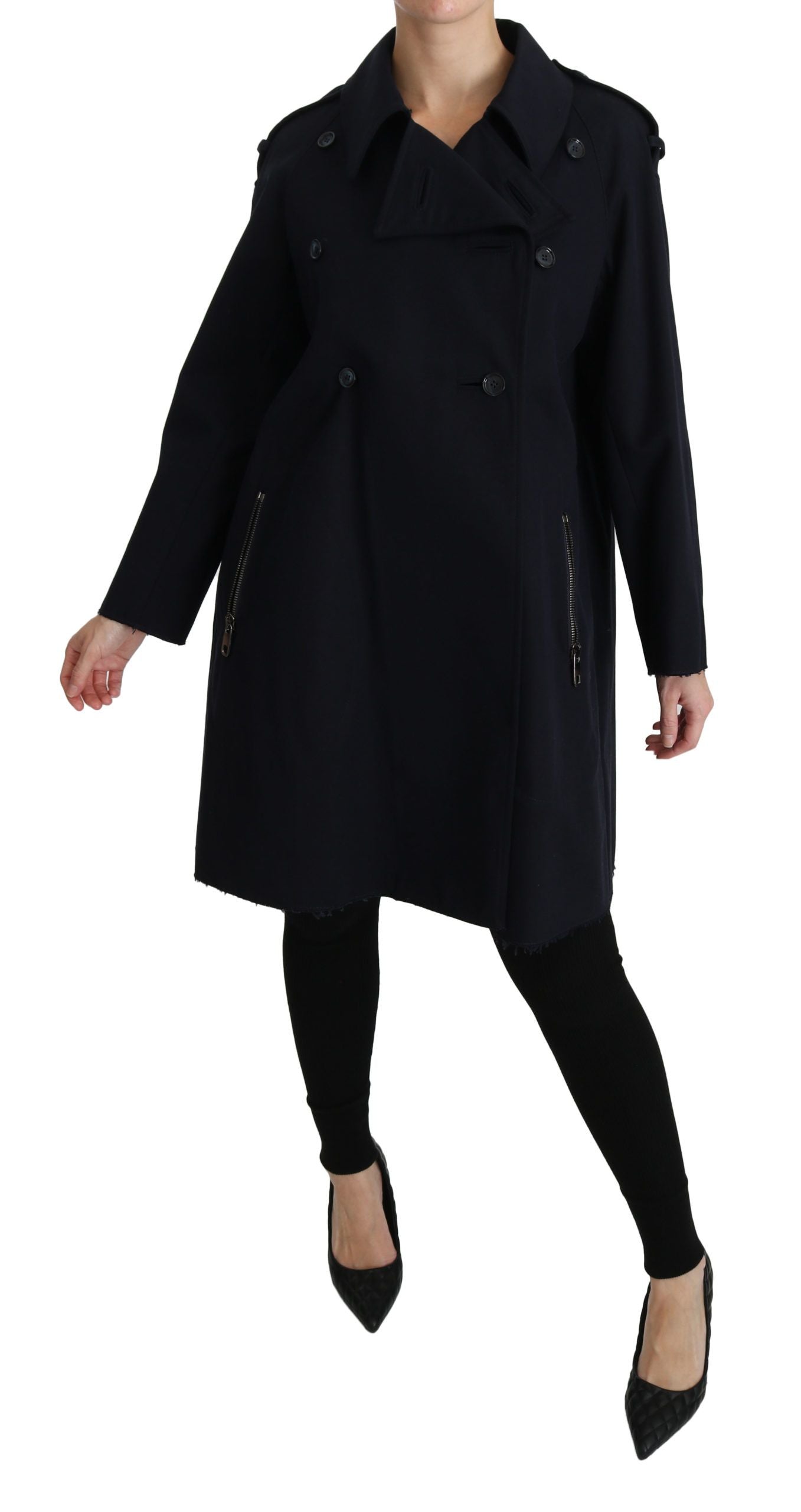 Dolce & Gabbana Coat Blue Cotton Women Trench Women's Jacket