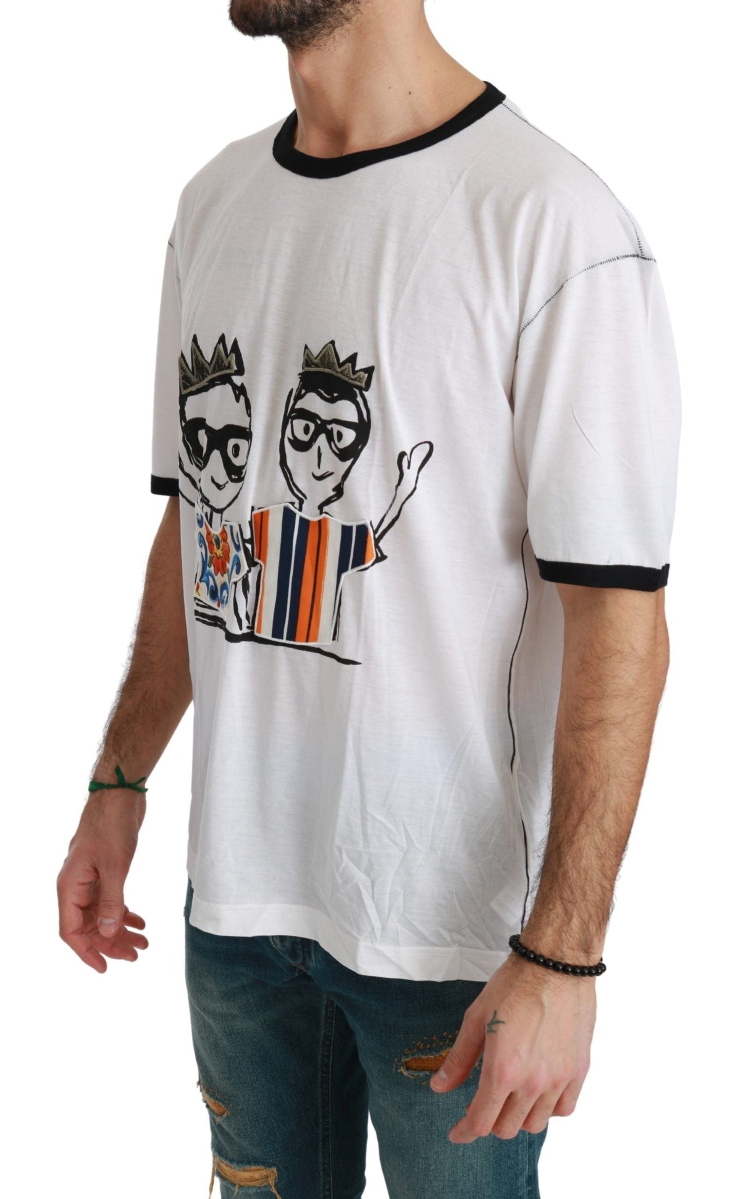 Dolce & Gabbana White Men Print #dgfamily Cotton Men's T-shirt