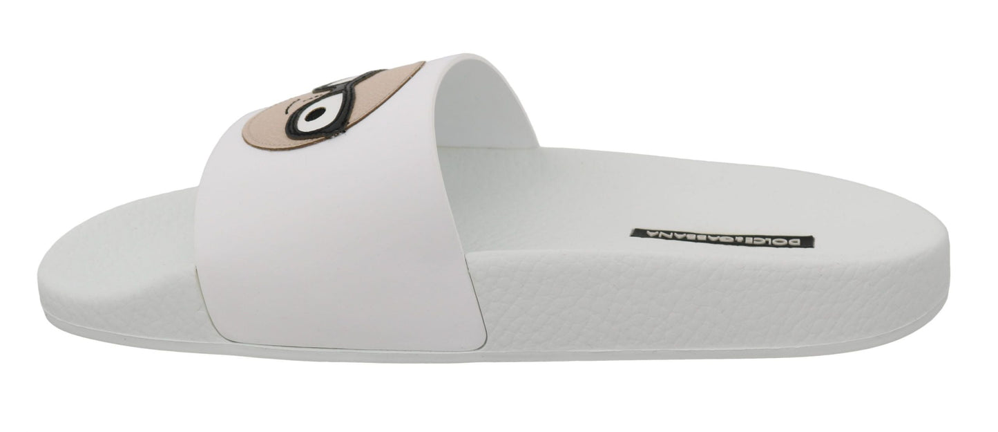 Dolce & Gabbana White Leather #dgfamily Slides Shoes Women's Sandals