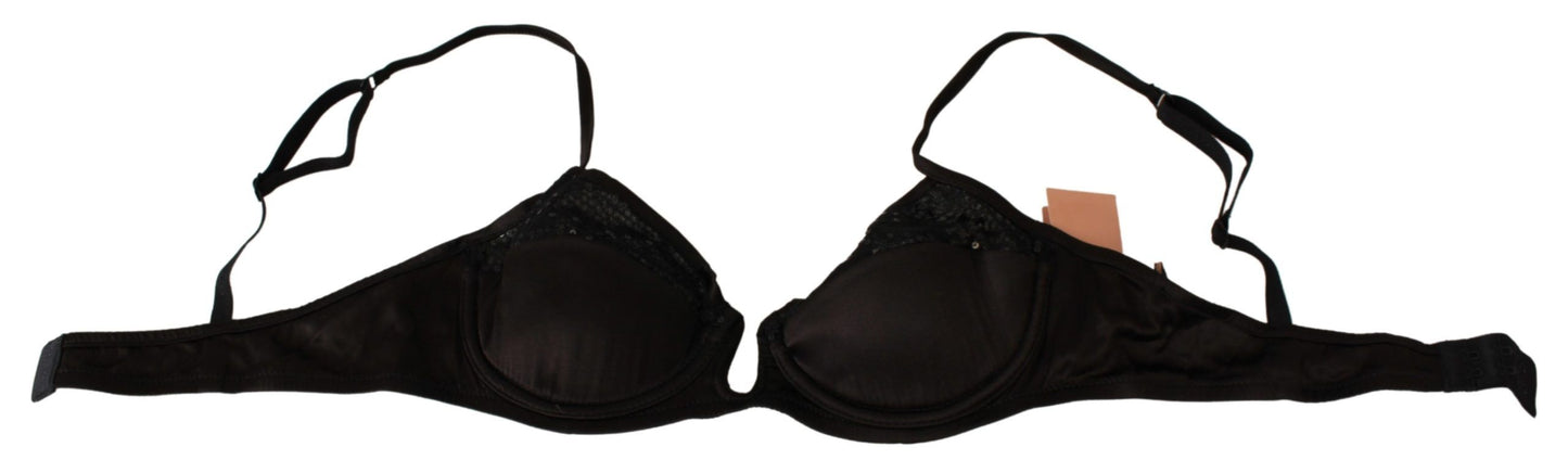 Ermanno Scervino Brown Sequined Balconcino Bra Women's Underwear