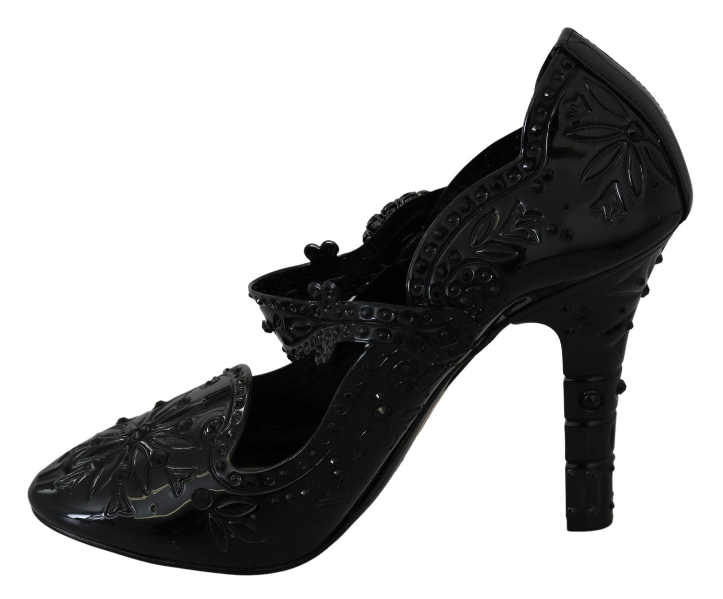 Dolce & Gabbana Black Floral Crystal CINDERELLA Heels Women's Shoes