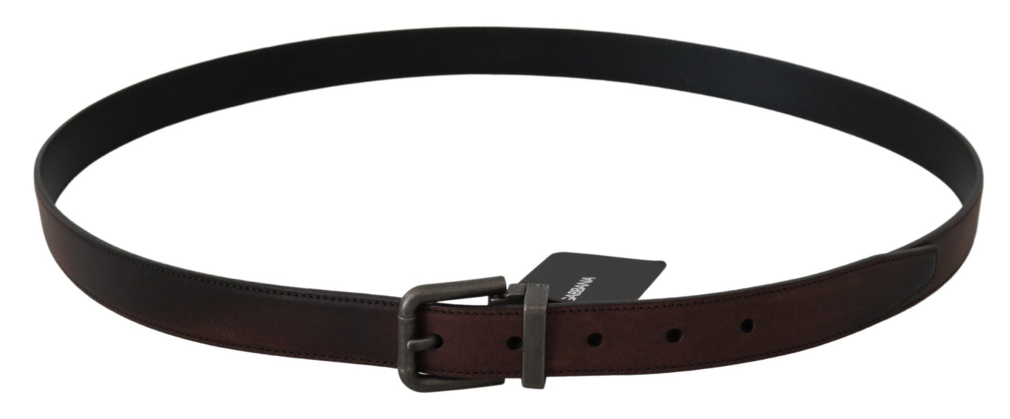 Dolce & Gabbana Solid Brown Leather Gray Buckle Men's Belt