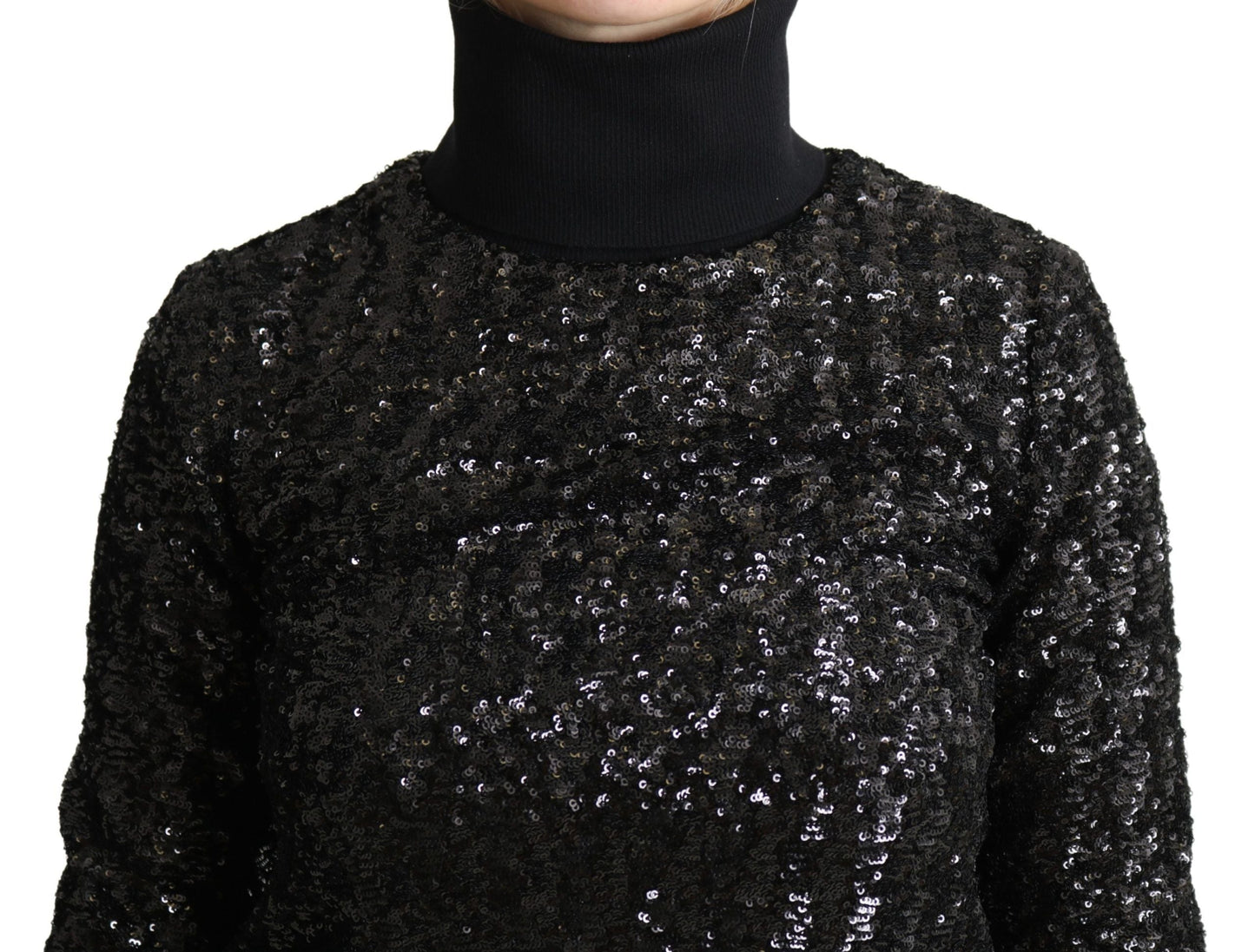 Dolce & Gabbana Black Sequined Knitted Turtle Neck Women's Sweater
