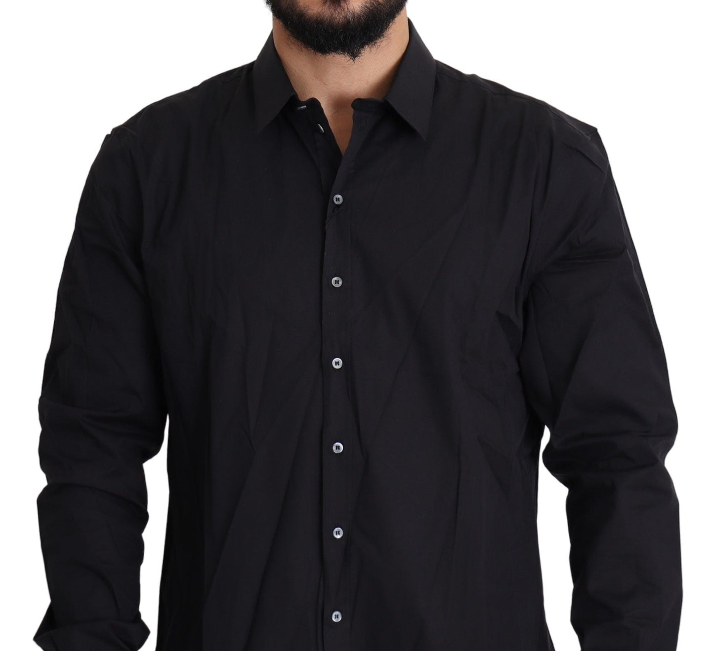 Dolce & Gabbana Black Cotton Stretch Dress SICILIA Men's Shirt