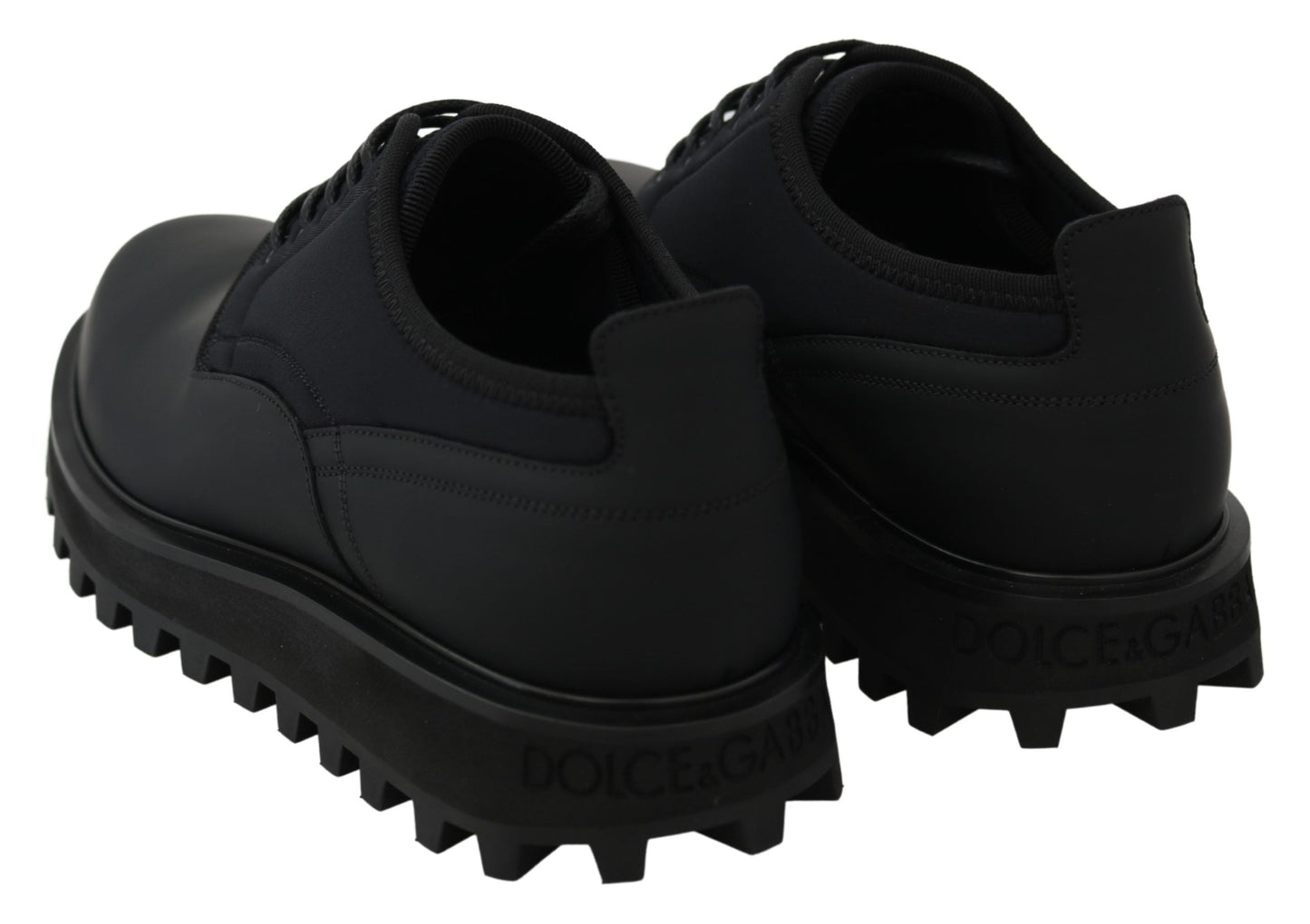 Dolce & Gabbana Black Rubberized Calfskin Chunky Derby Vulcano Men's Shoes