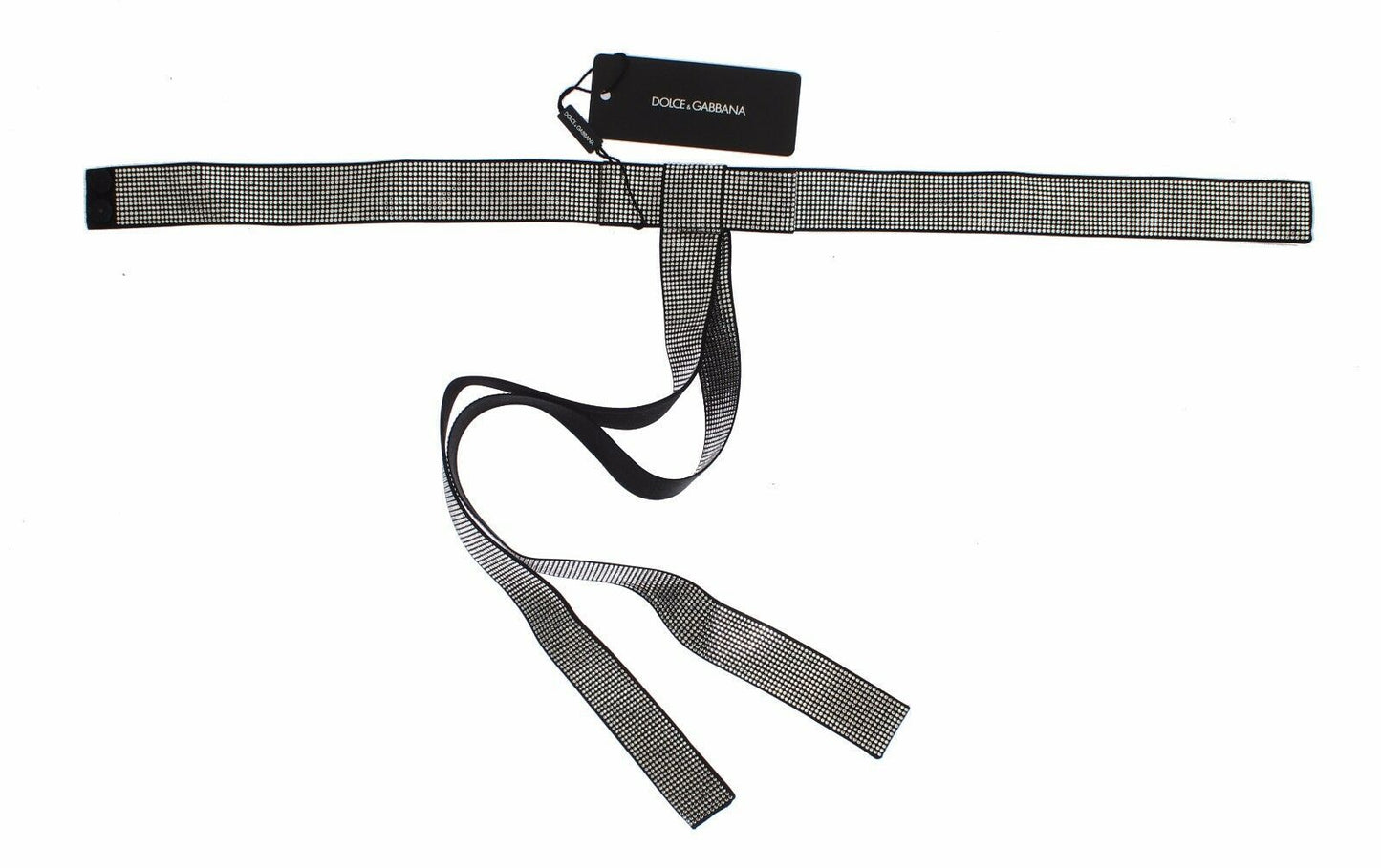 Dolce & Gabbana Black Silk Clear Crystal Bow Waist Men's Belt