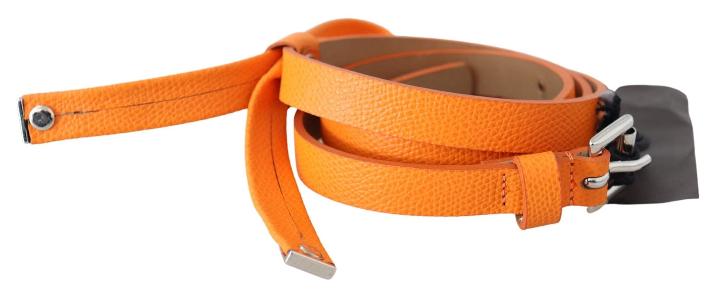 Scervino Street Orange Tangerine Leather Slim Silver Metal Buckle Women's Belt