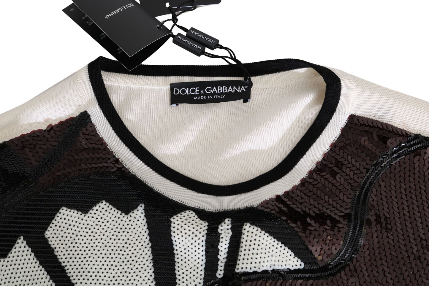 Dolce & Gabbana White Jazz Sequined Guitar Pullover Top Men's Sweater