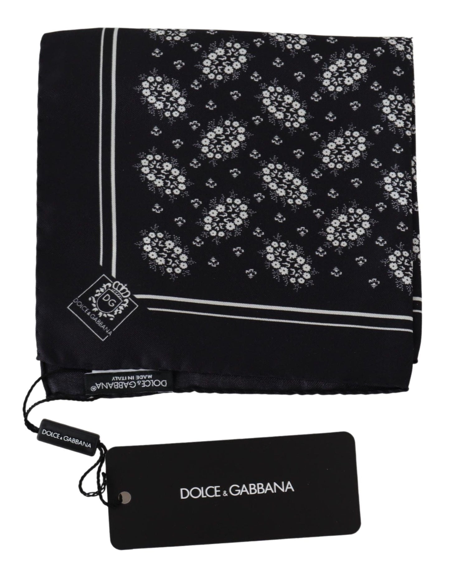 Dolce & Gabbana Black Patterned Square Scarf Silk Men's Handkerchief