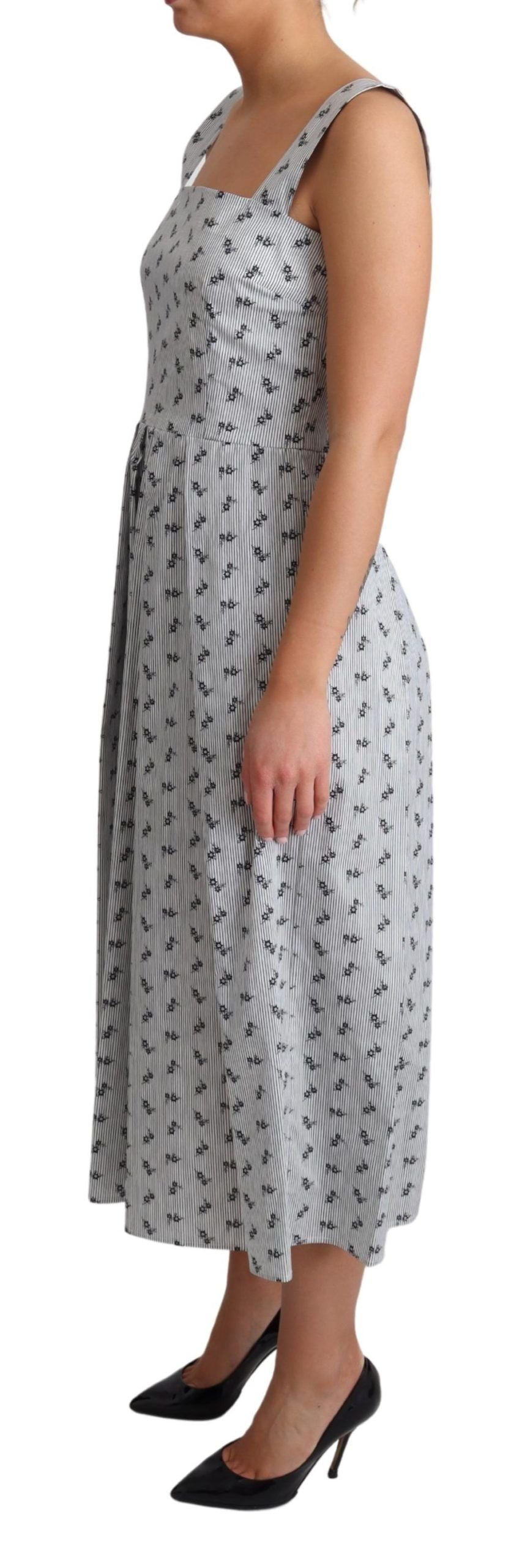 Dolce & Gabbana Blue White Floral Cotton A-Line Women's Dress