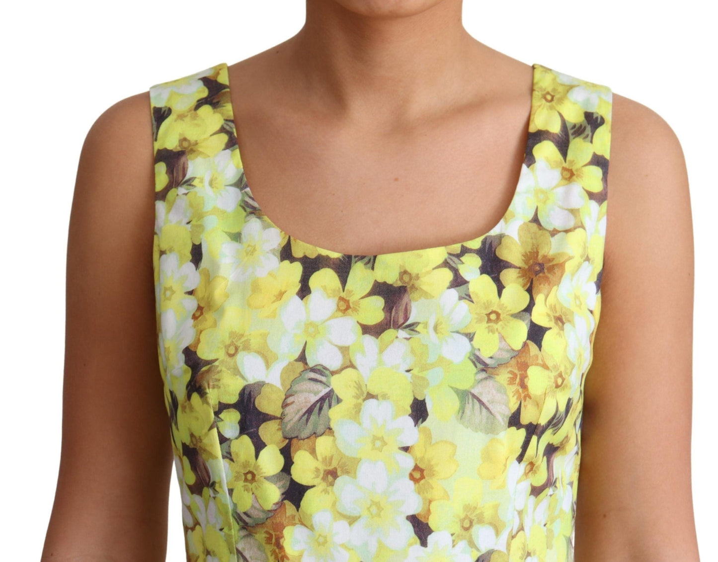 Dolce & Gabbana Yellow Floral Cotton Stretch Gown Women's Dress