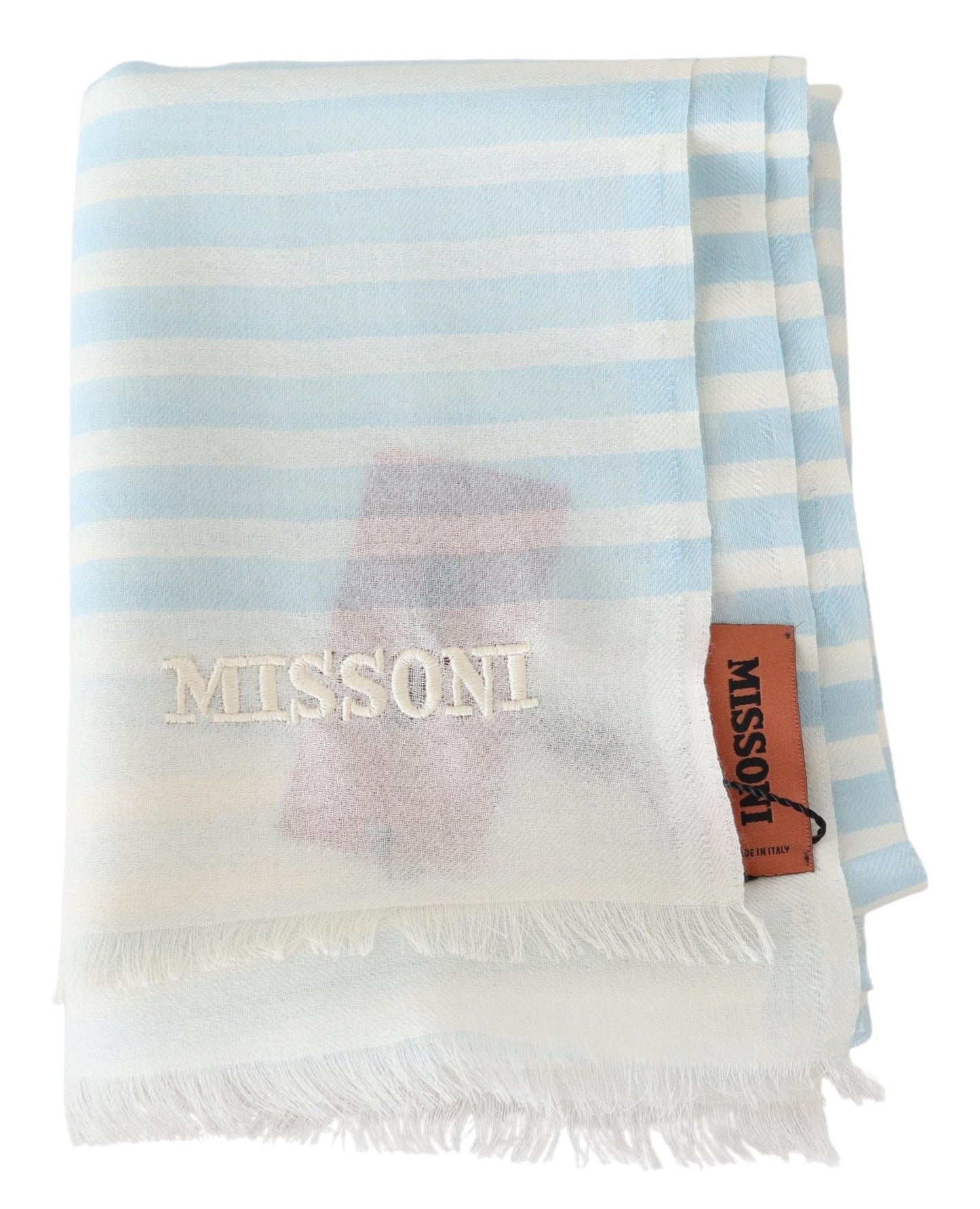 Missoni Blue White Lined Cashmere Unisex Wrap Men's Scarf