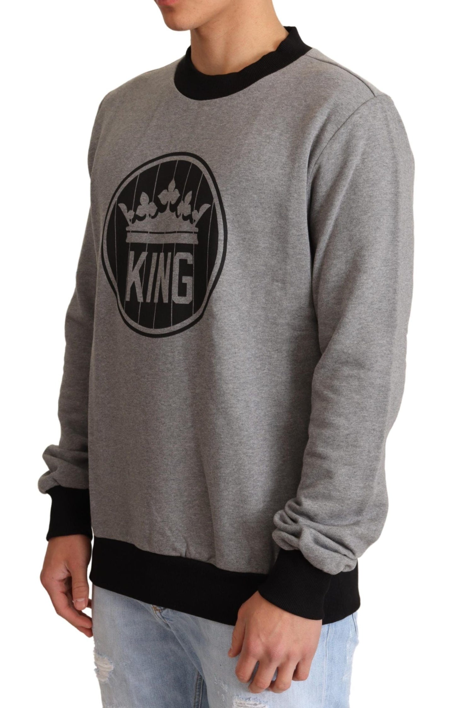 Dolce & Gabbana Gray Crown King Cotton Pullover Men's Sweater
