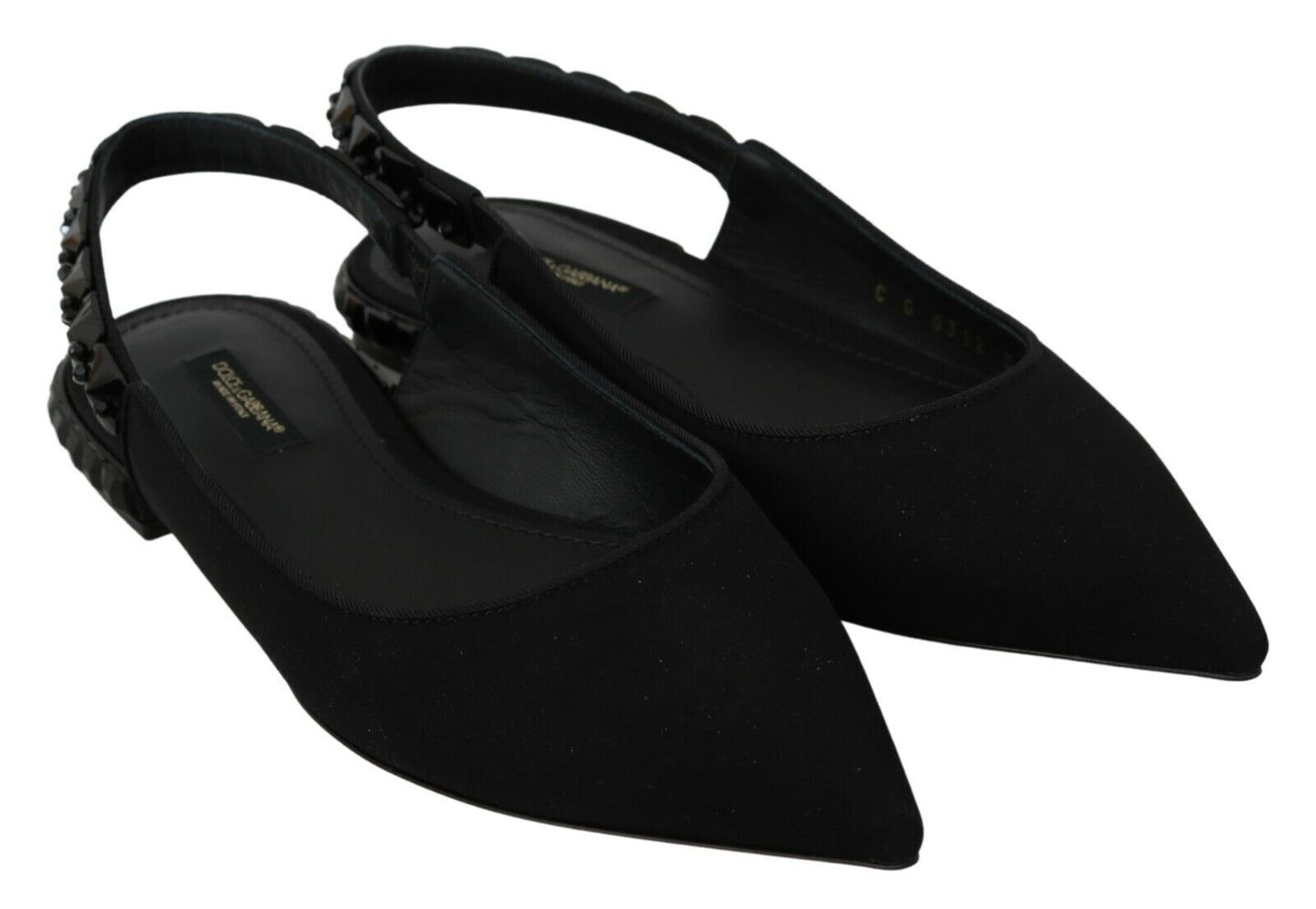 Dolce & Gabbana Black Flats Slingback Charmeuse Women's Shoes