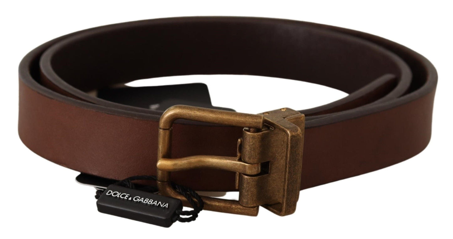 Dolce & Gabbana Brown Leather Rustic Buckle Cintura Men's Belt