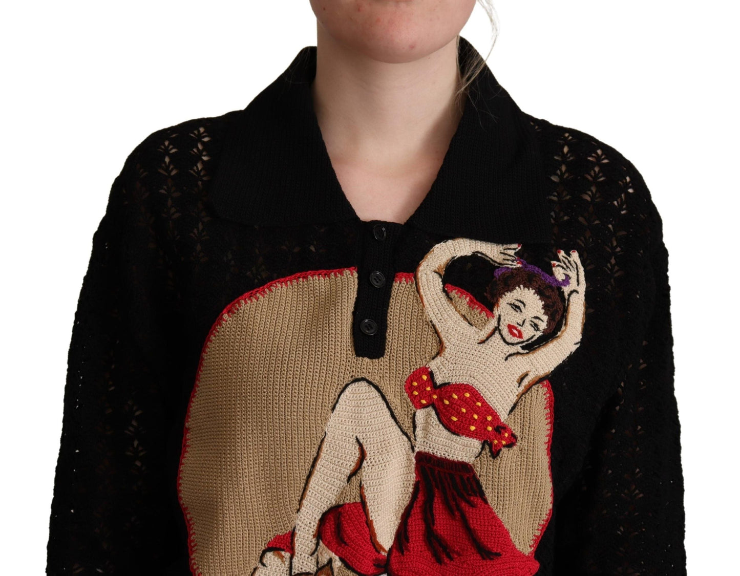 Dolce & Gabbana Black Embroidered Knitted Cotton Women's Sweater