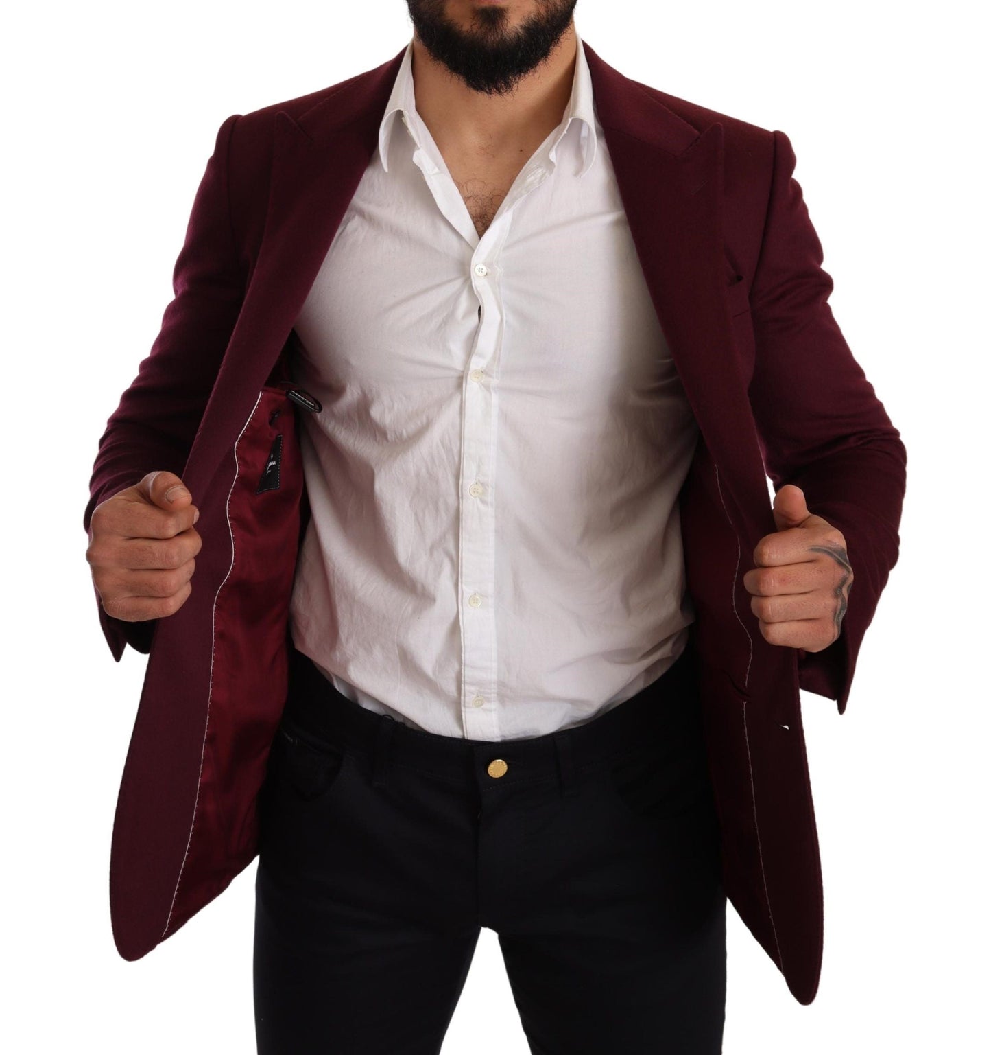 Dolce & Gabbana Maroon Cashmere Slim Fit Coat Jacket Men's Blazer