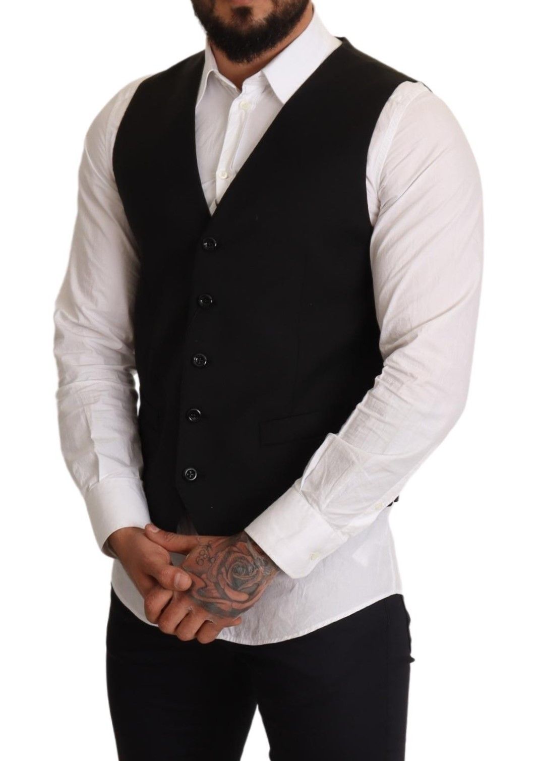 Dolce & Gabbana Black Wool Formal Waistcoat Men's Dress