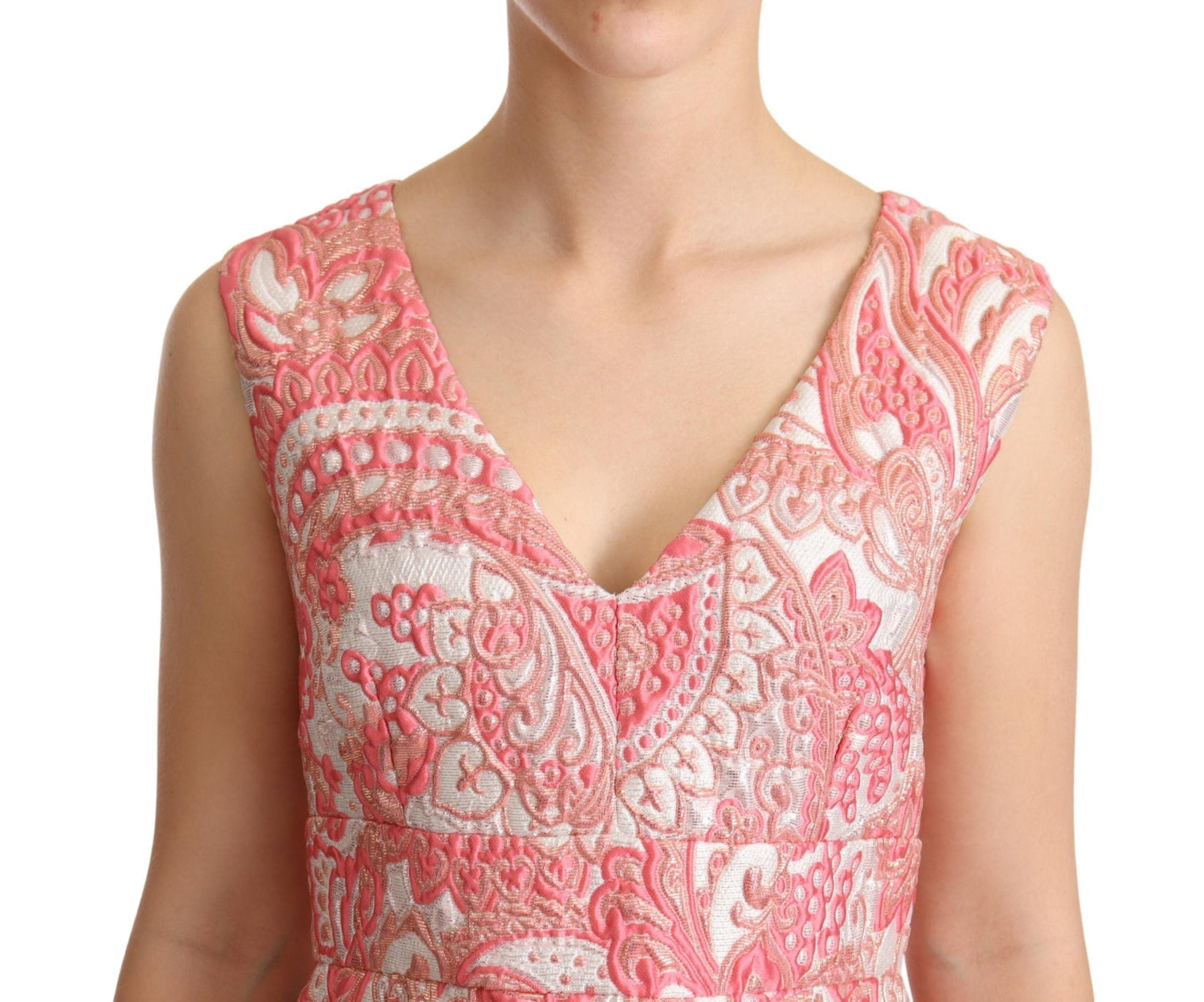 Dolce & Gabbana Pink Floral Jacquard Pleated Sheath Women's Dress
