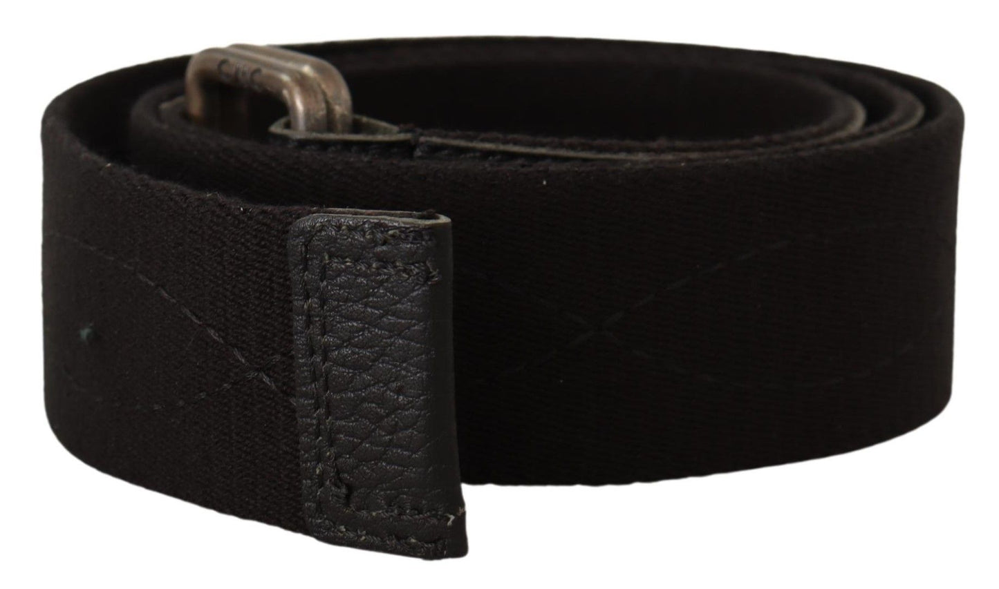 Costume National Black Cotton Ducati Metal Buckle Women's Belt