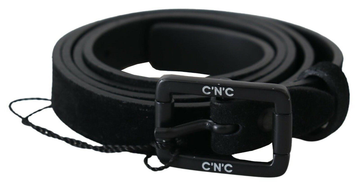 Costume National Black Leather Velvet Square Buckle Women's Waist