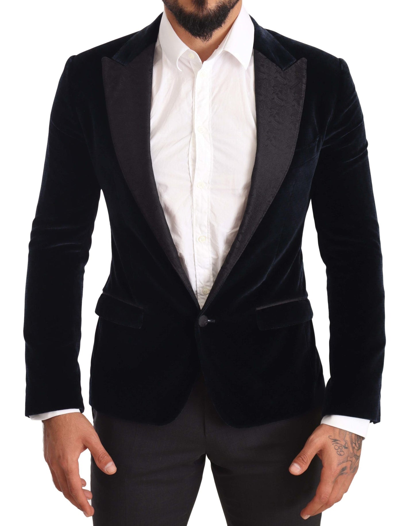 Dolce & Gabbana Blue Velvet Cotton Slim Fit Smoking Men's Suit