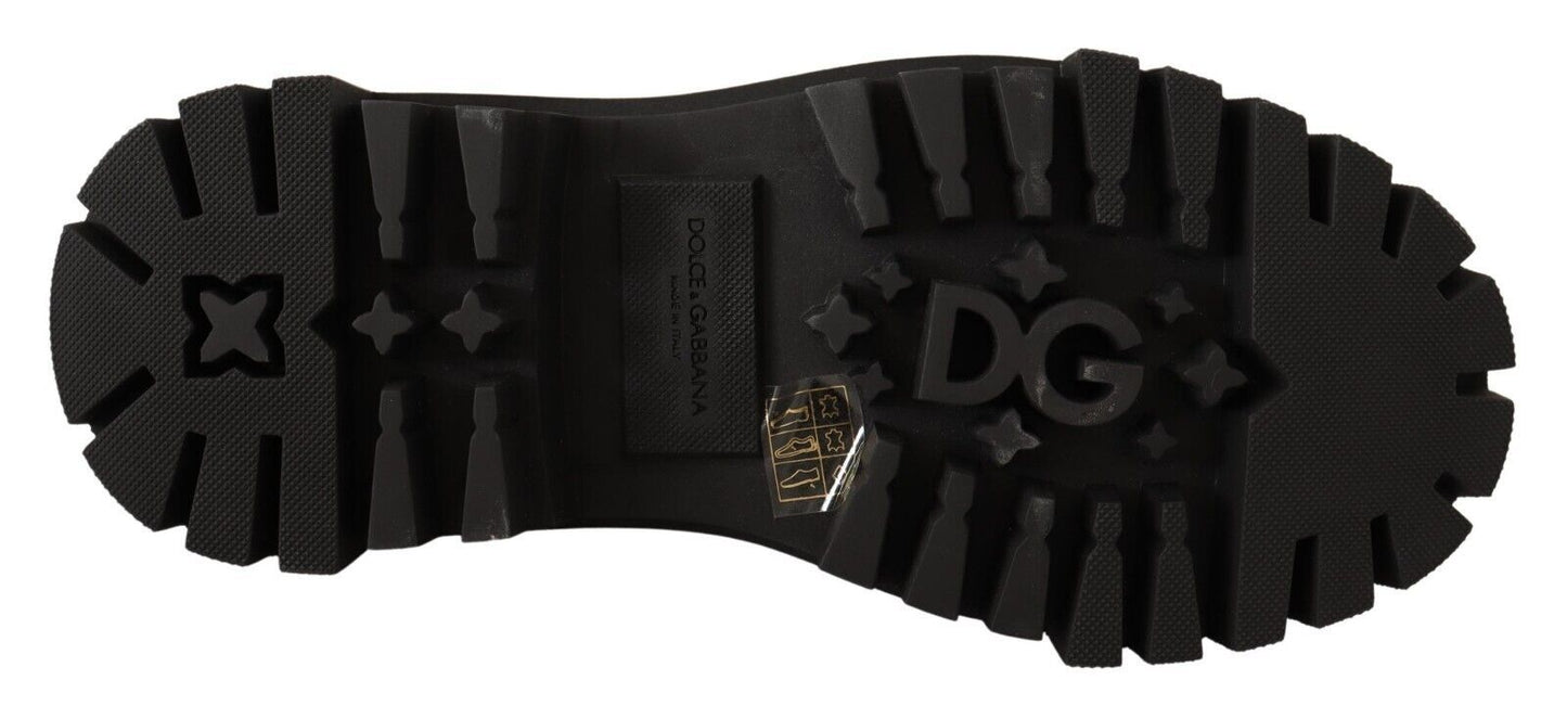 Dolce & Gabbana Black Leather Studded Combat Women's Boots