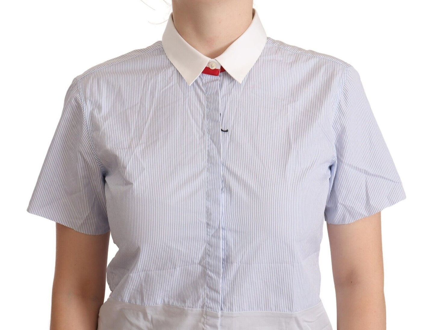 AGLINI Light Blue Cotton Short Sleeves Collared Polo Women's Top