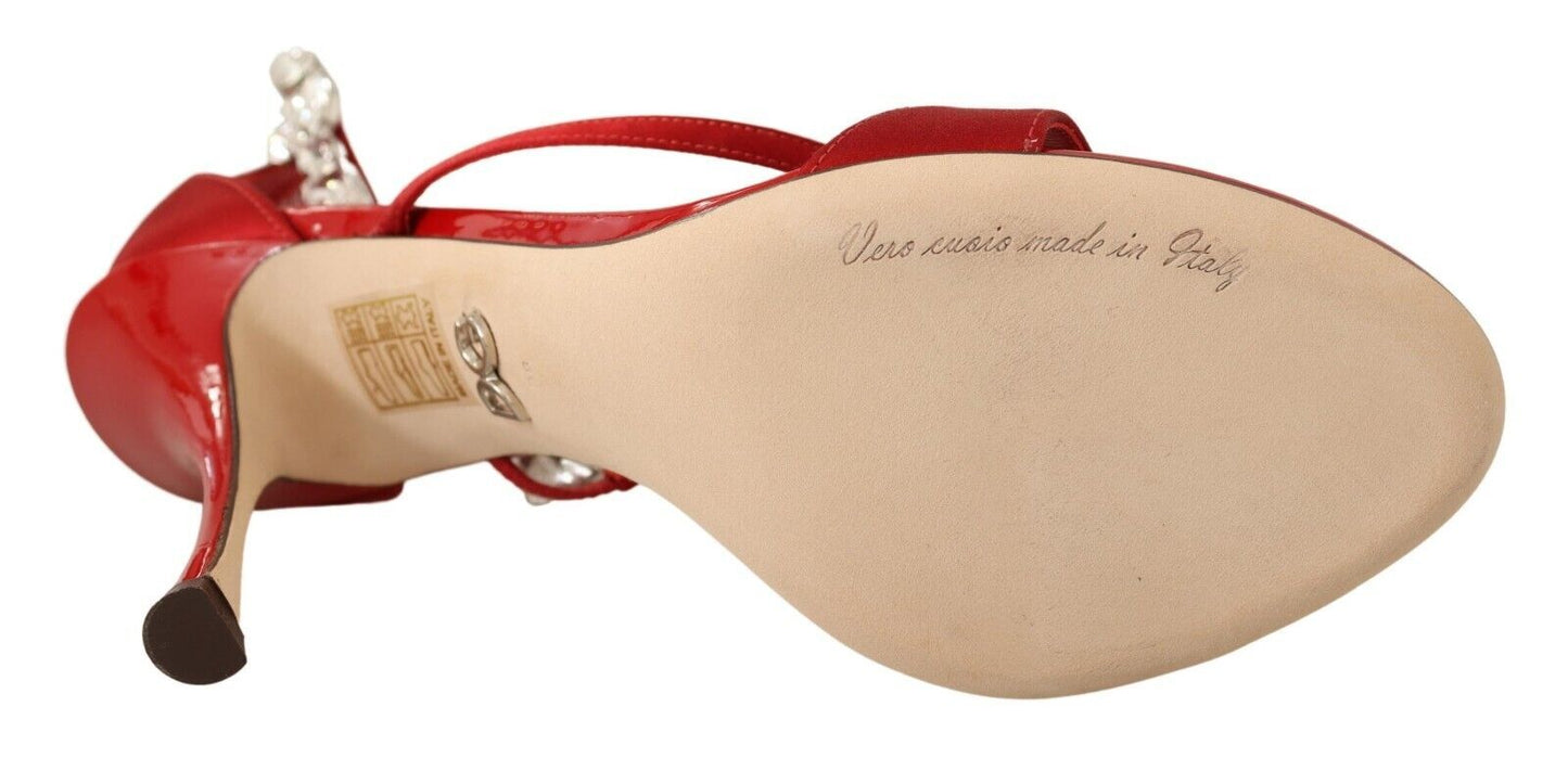 Dolce & Gabbana Red Satin Crystals Sandals Keira Heels Women's Shoes