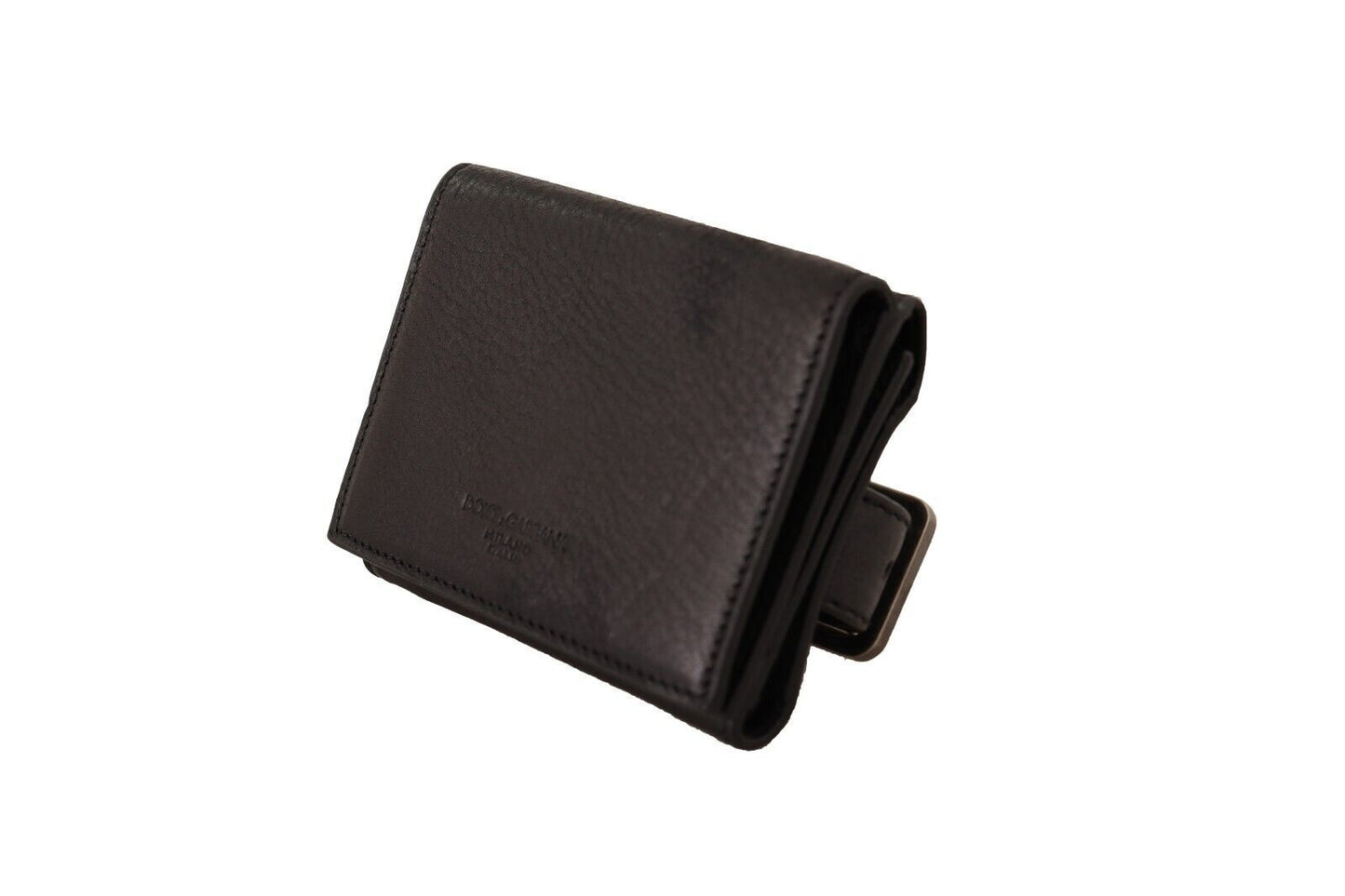 Dolce & Gabbana Black Leather Trifold Purse Belt Strap Multi Kit Men's Wallet