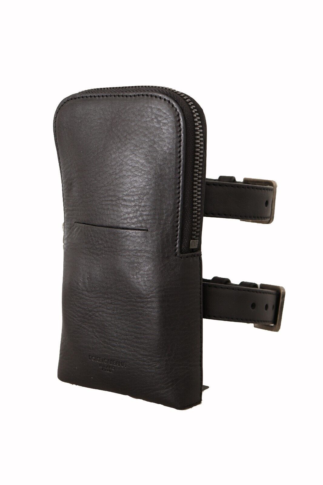 Dolce & Gabbana Black Leather Purse Double Belt Strap Multi Kit Men's Wallet
