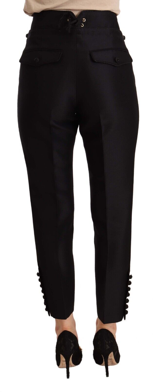 Dsquared�� Black Button Embellished Cropped High Waist Women's Pants