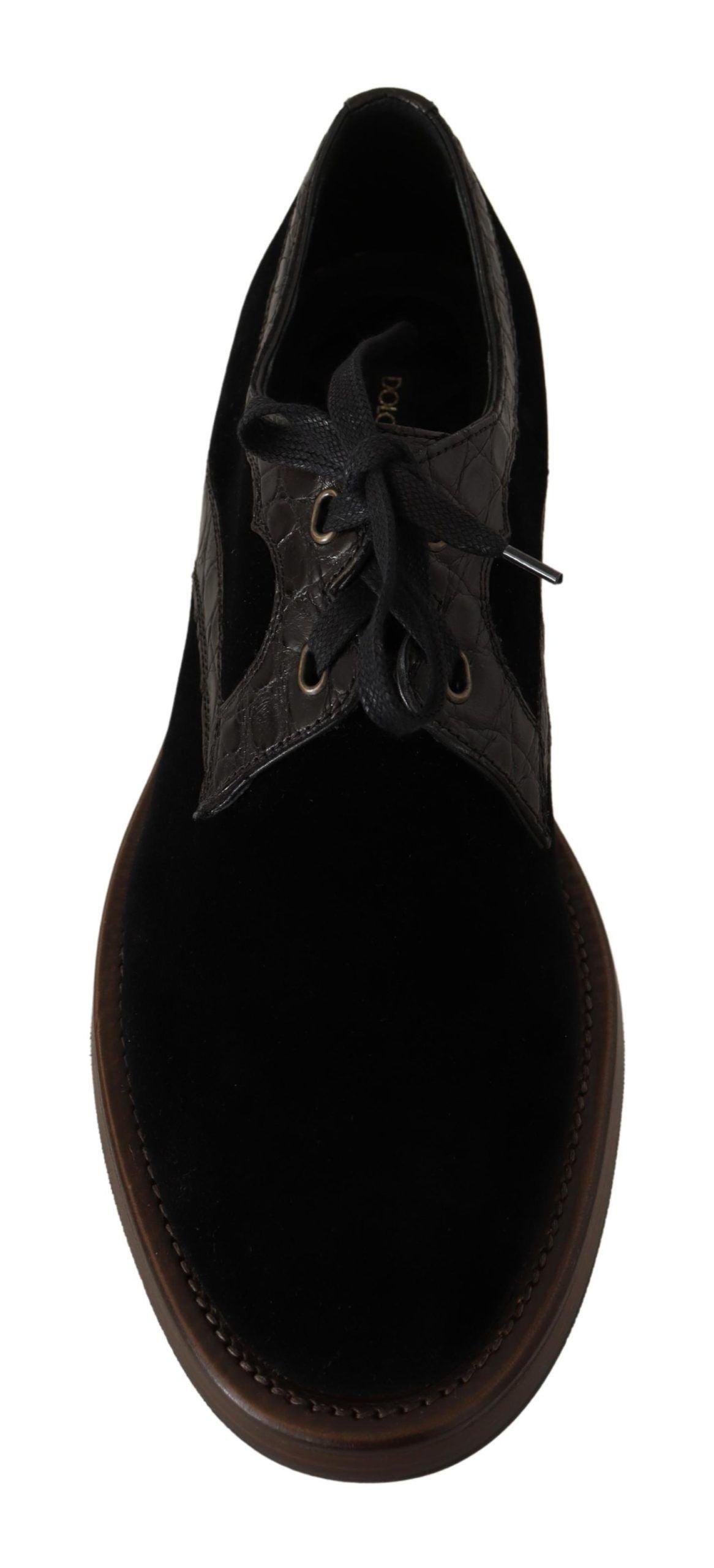 Dolce & Gabbana Black Velvet Exotic Leather Men's Shoes
