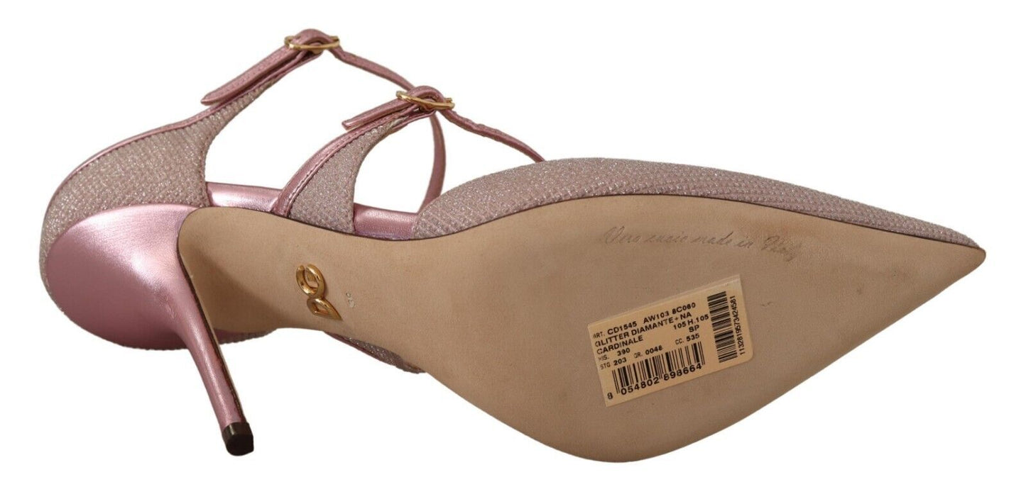 Dolce & Gabbana Pink Glittered Strappy Sandals Mary Jane Women's Shoes