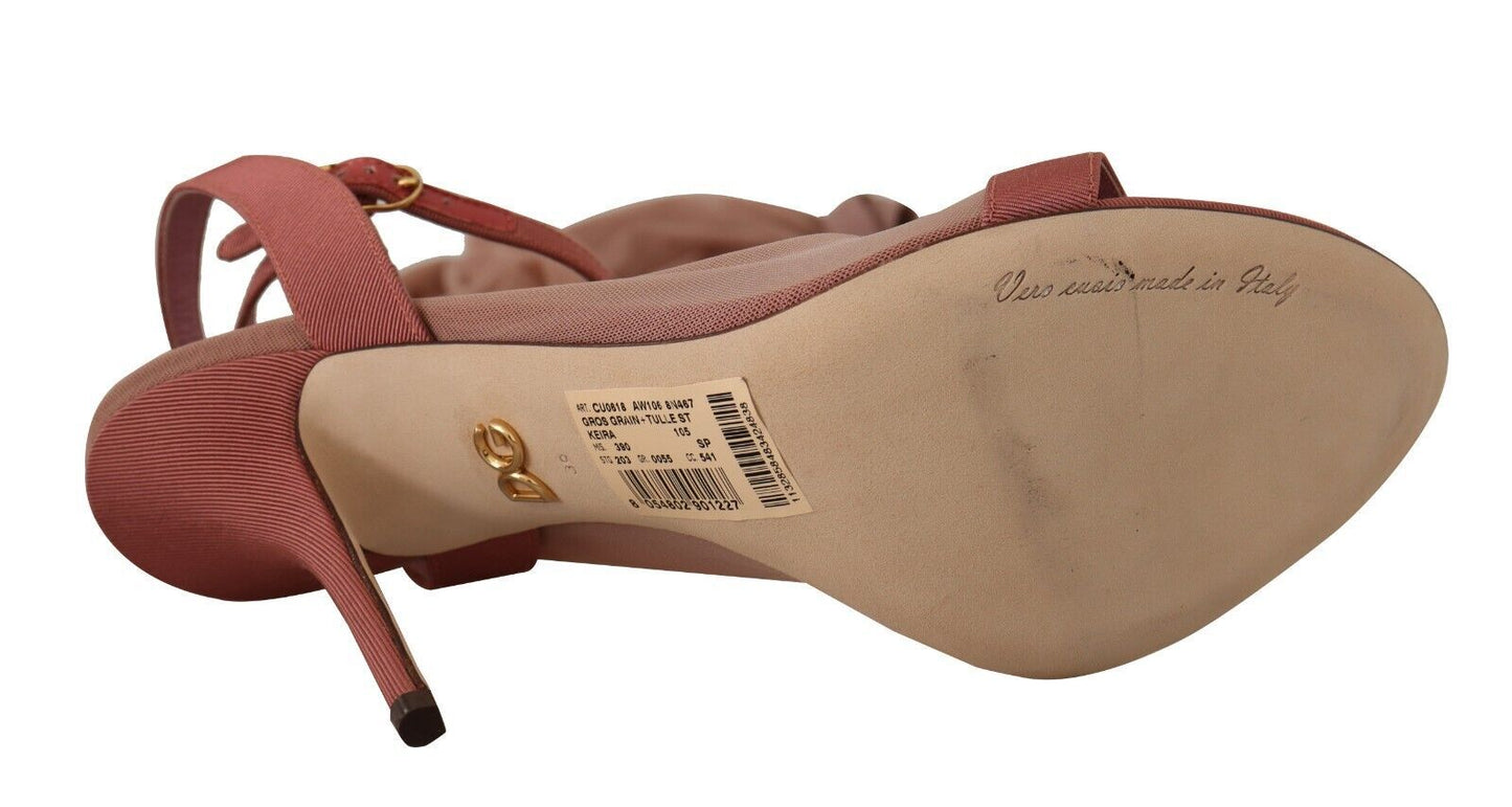 Dolce & Gabbana Pink Tulle Stretch Ankle Strap Sandals Women's Shoes
