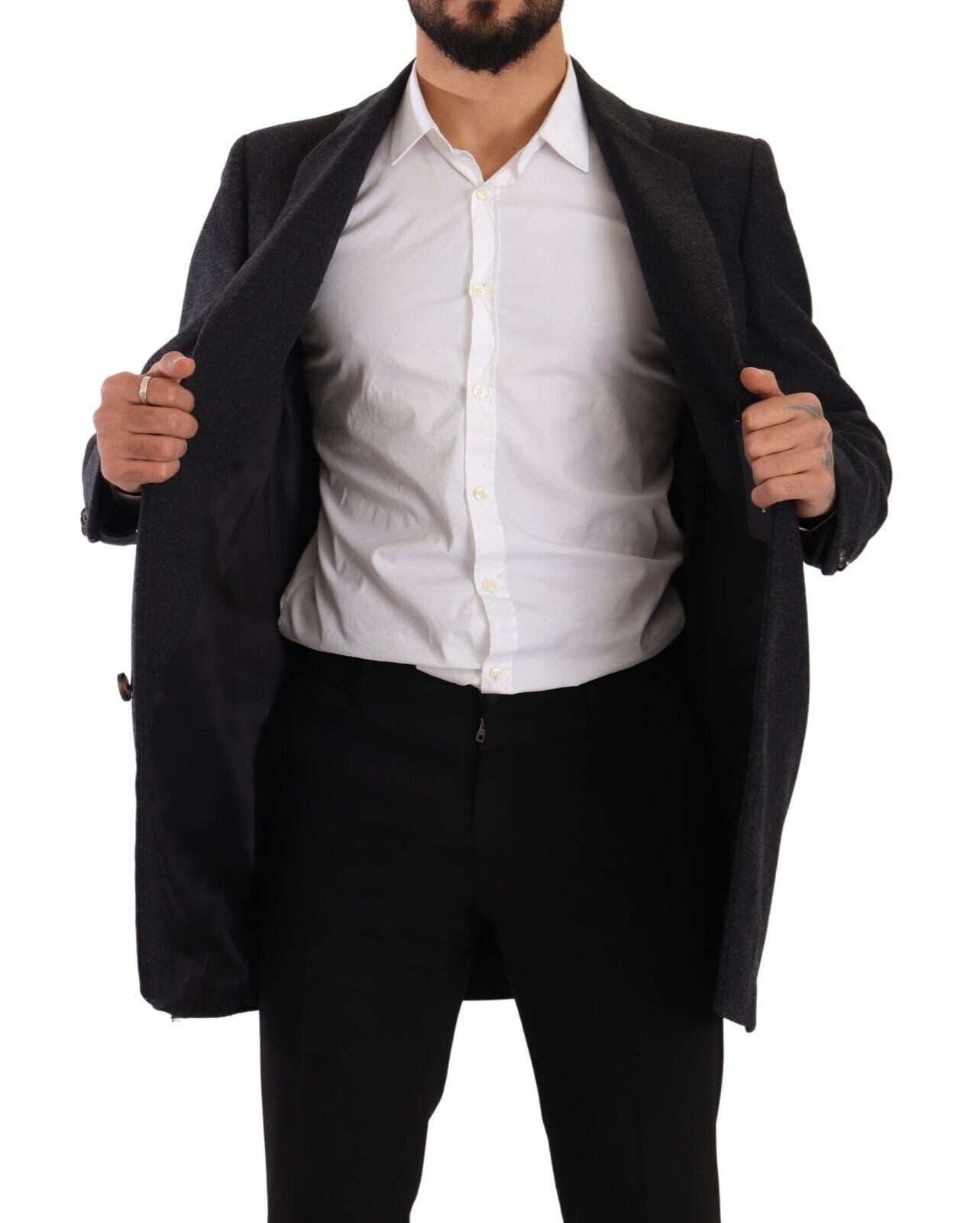 Dolce & Gabbana Dark Gray Wool Over Trench Coat Men Men's Jacket