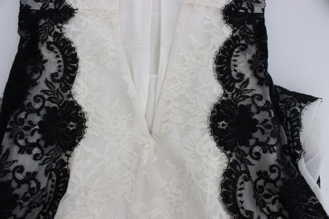 Dolce & Gabbana White Floral Lace Full Length Gown Women's Dress