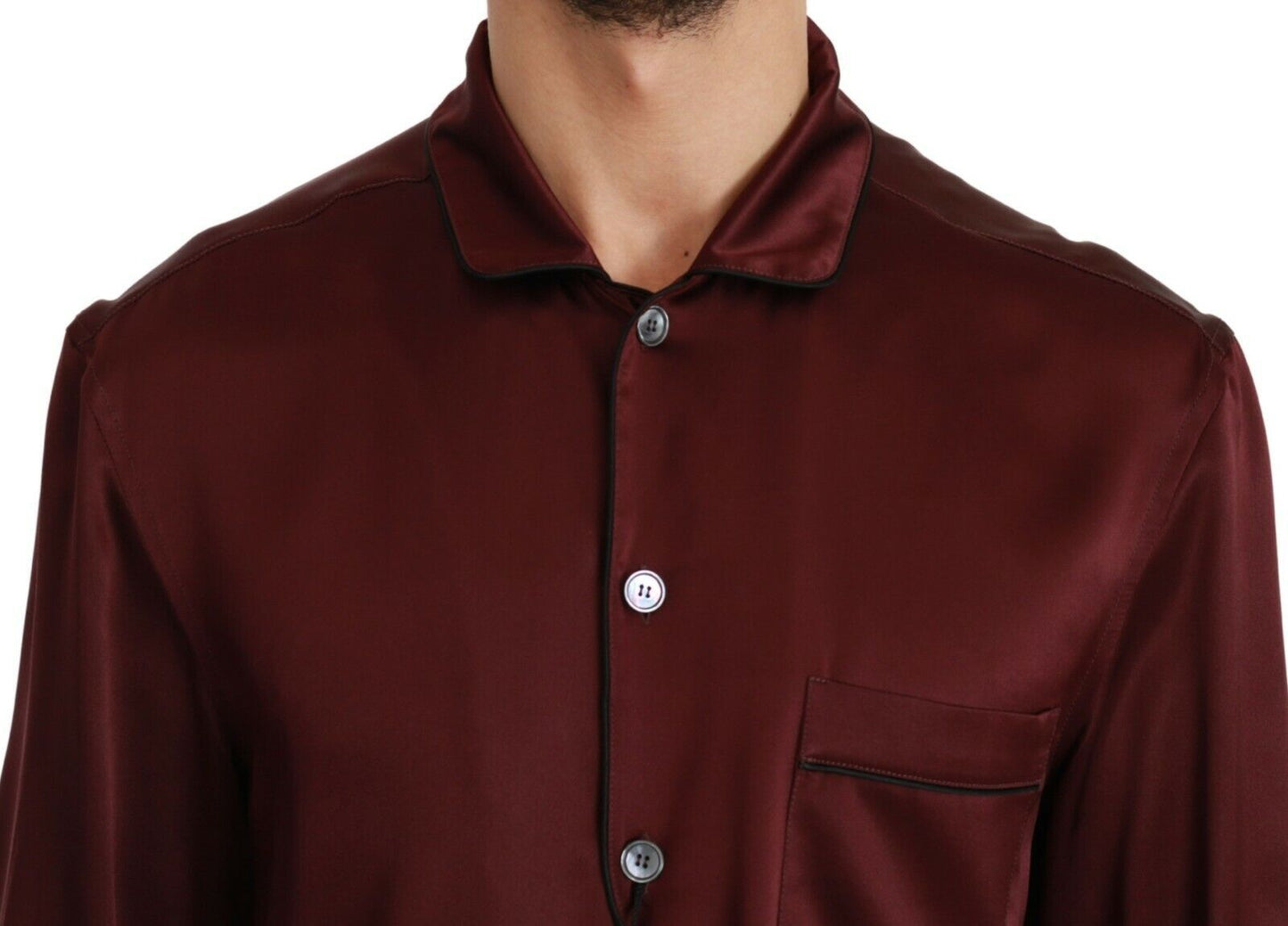 Dolce & Gabbana Bordeaux Silk Pajama Casual Men's Shirt