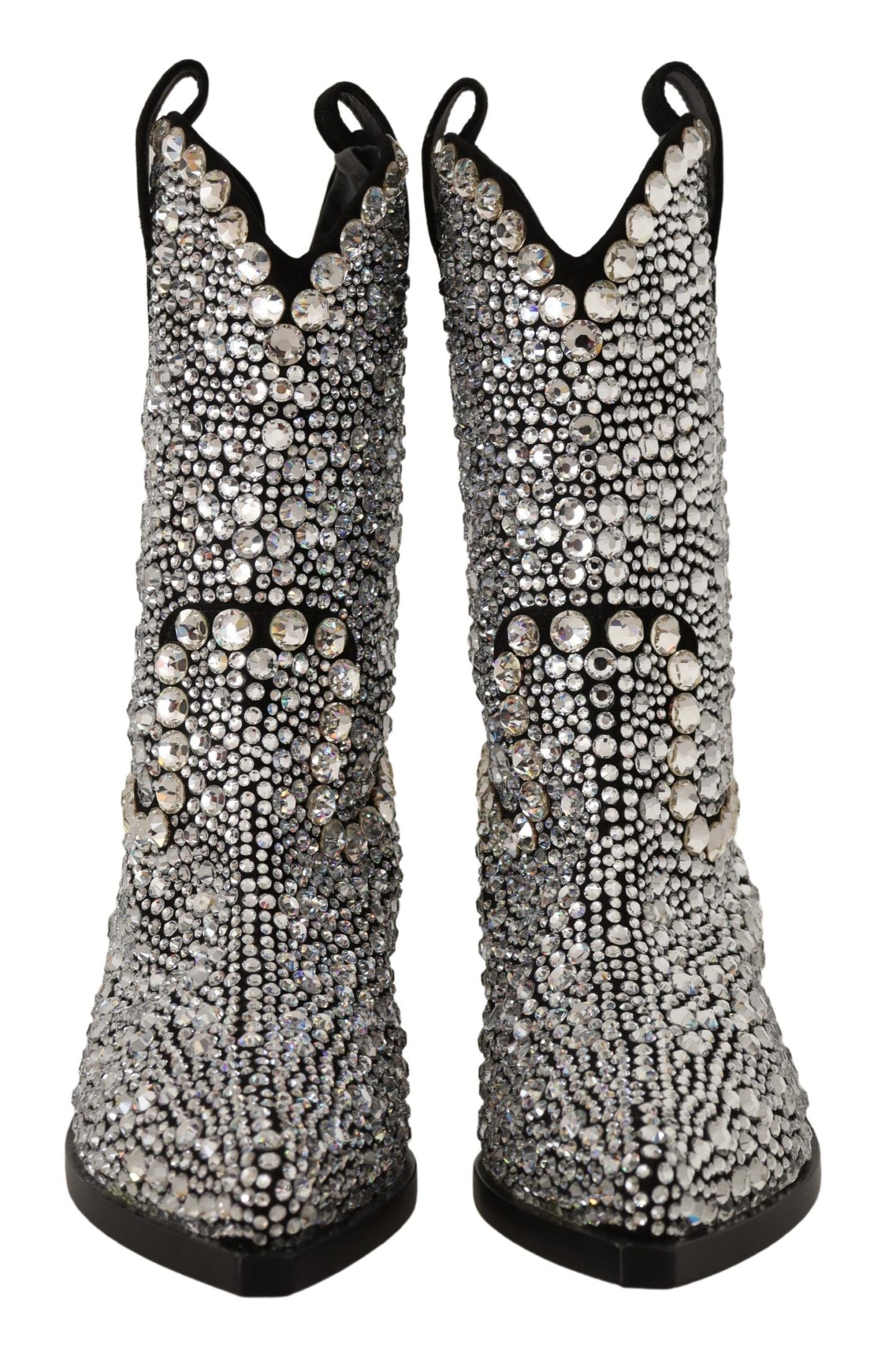 Dolce & Gabbana Black Suede Strass Crystal Cowgirl Women's Boots