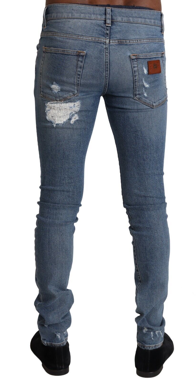 Dolce & Gabbana Light Blue Tattered Cotton Denim Skinny Men's Jeans