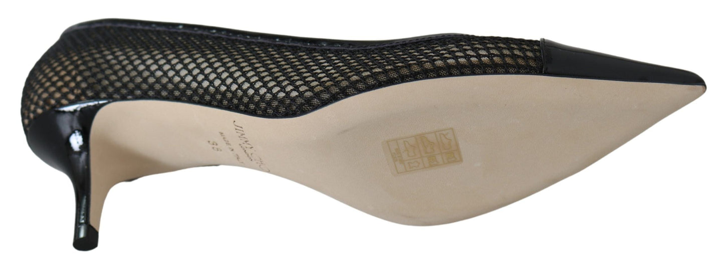 Jimmy Choo Black Mesh and Leather Amika 50 Women's Pumps