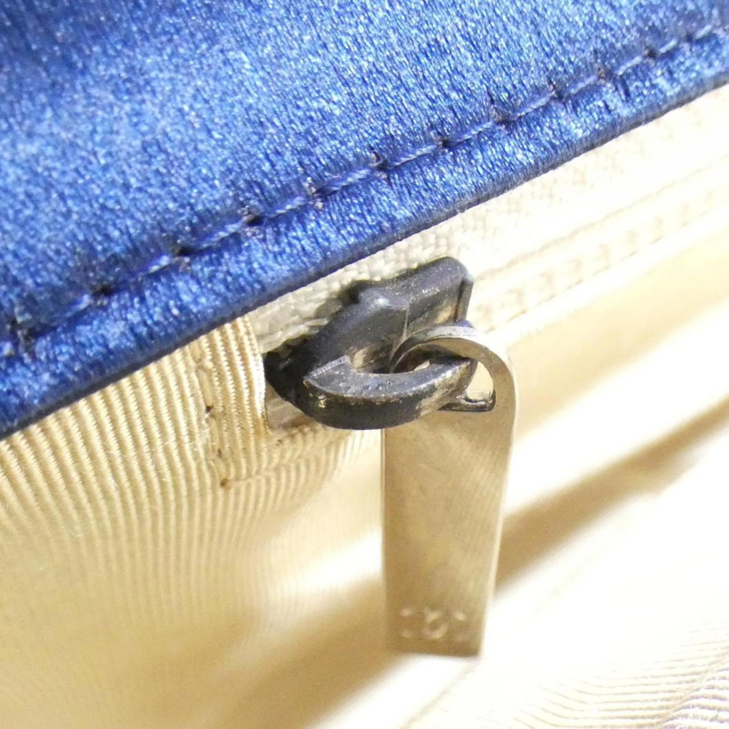Chanel Beige Navy Satin Shoulder Bag (Pre-Owned)