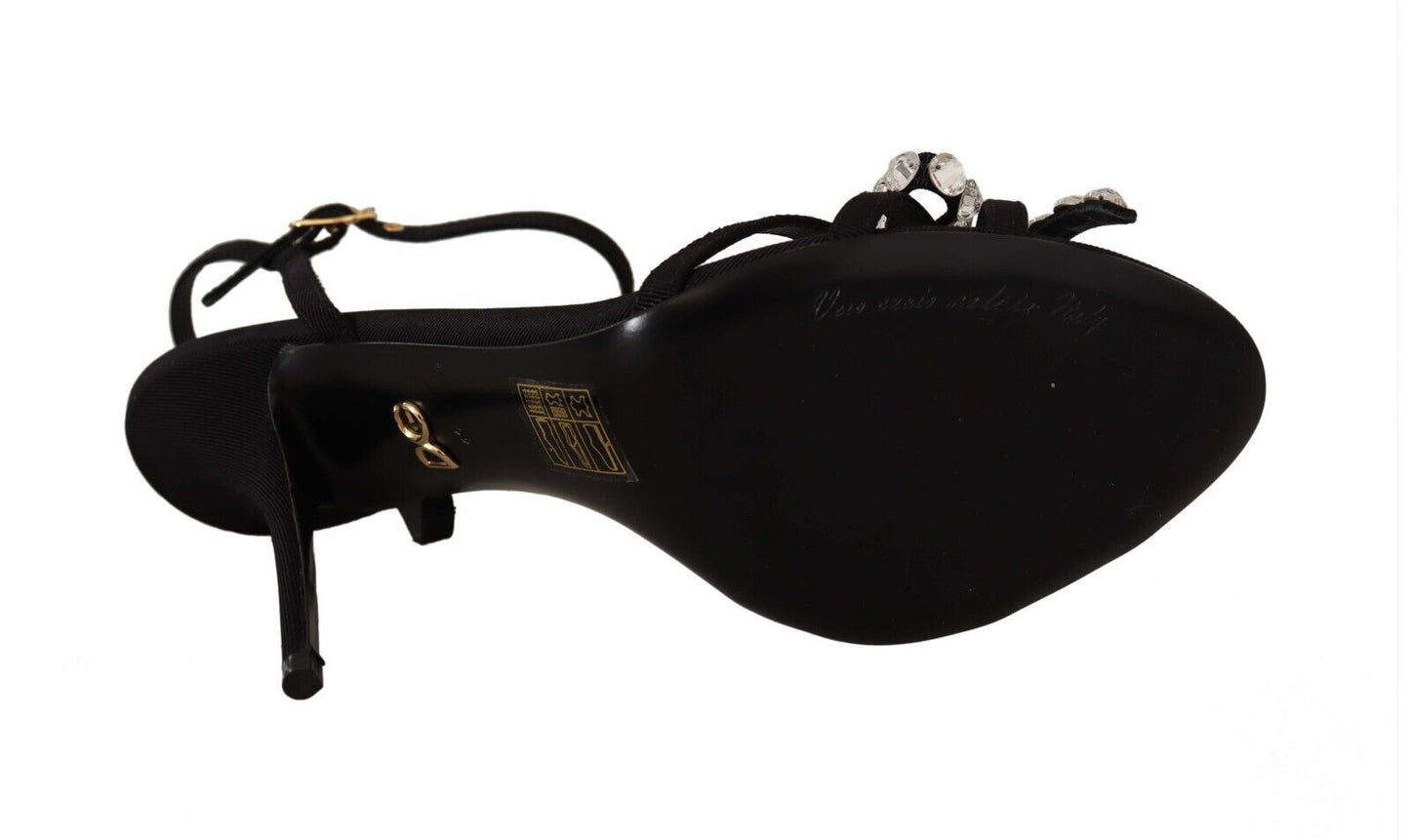Dolce & Gabbana Black Crystals Ankle Strap Heels Sandals Women's Shoes