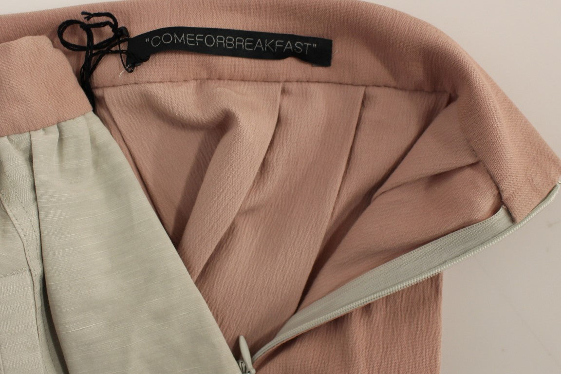 Comeforbreakfast Pink Gray Knee-Length Pleated Women's Skirt