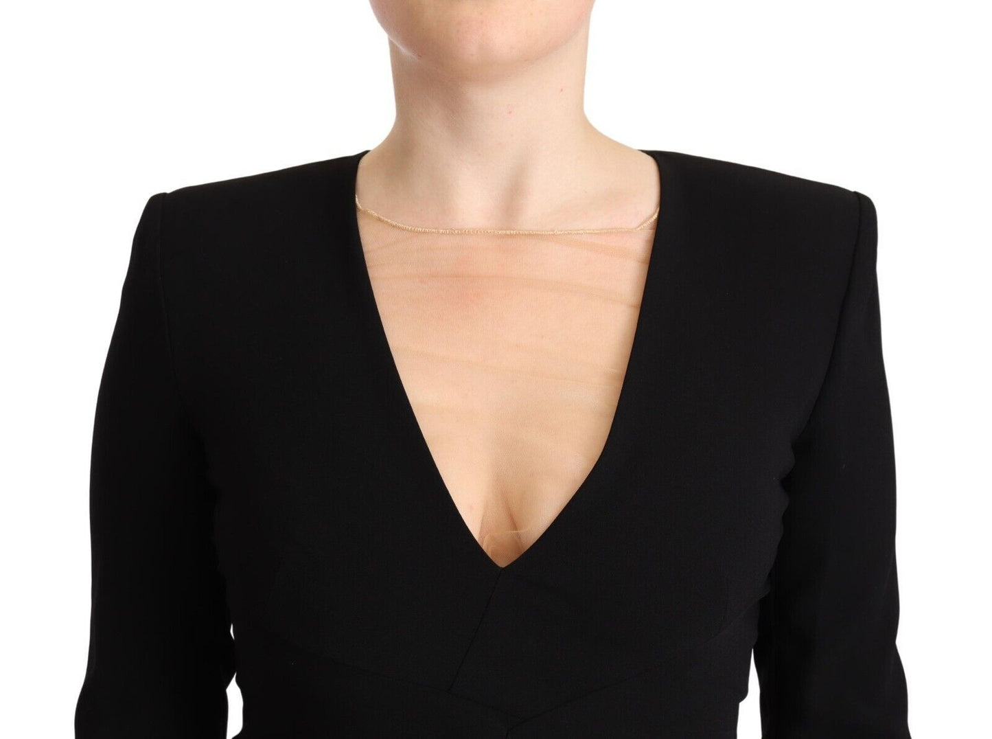 Dsquared�� Black Long Sleeves Deep V-neck Mini Sheath Women's Dress