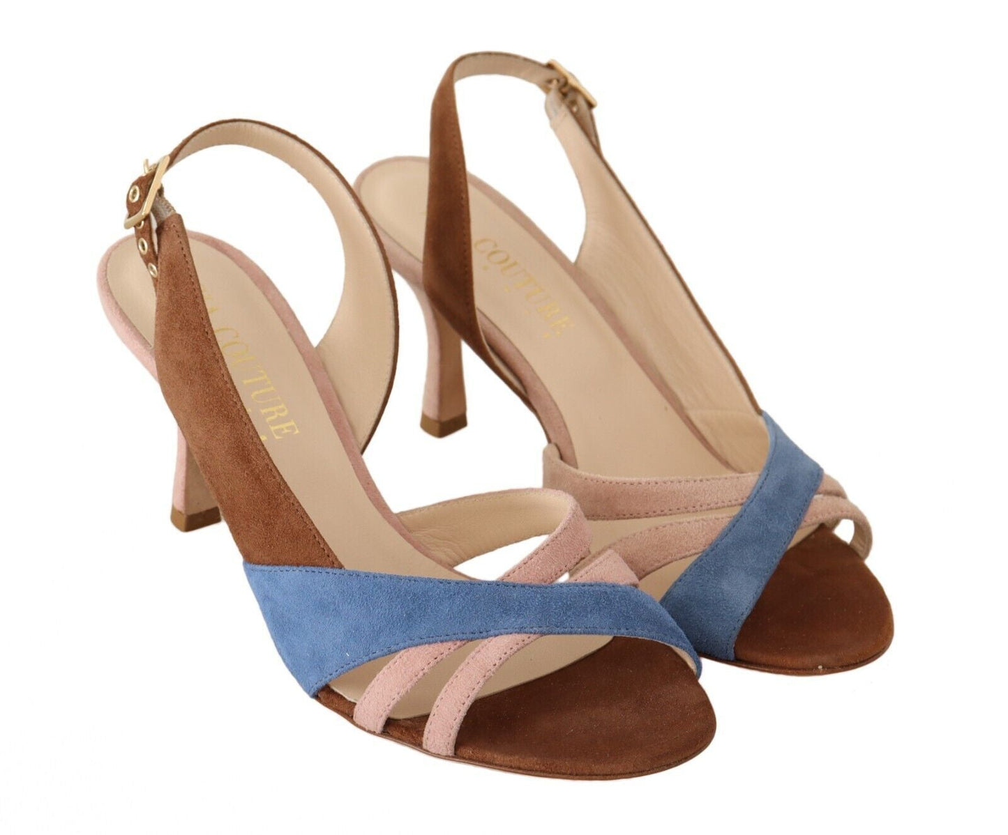 GIA COUTURE Multicolor Suede Leather Slingback Heels Sandals Women's Shoes
