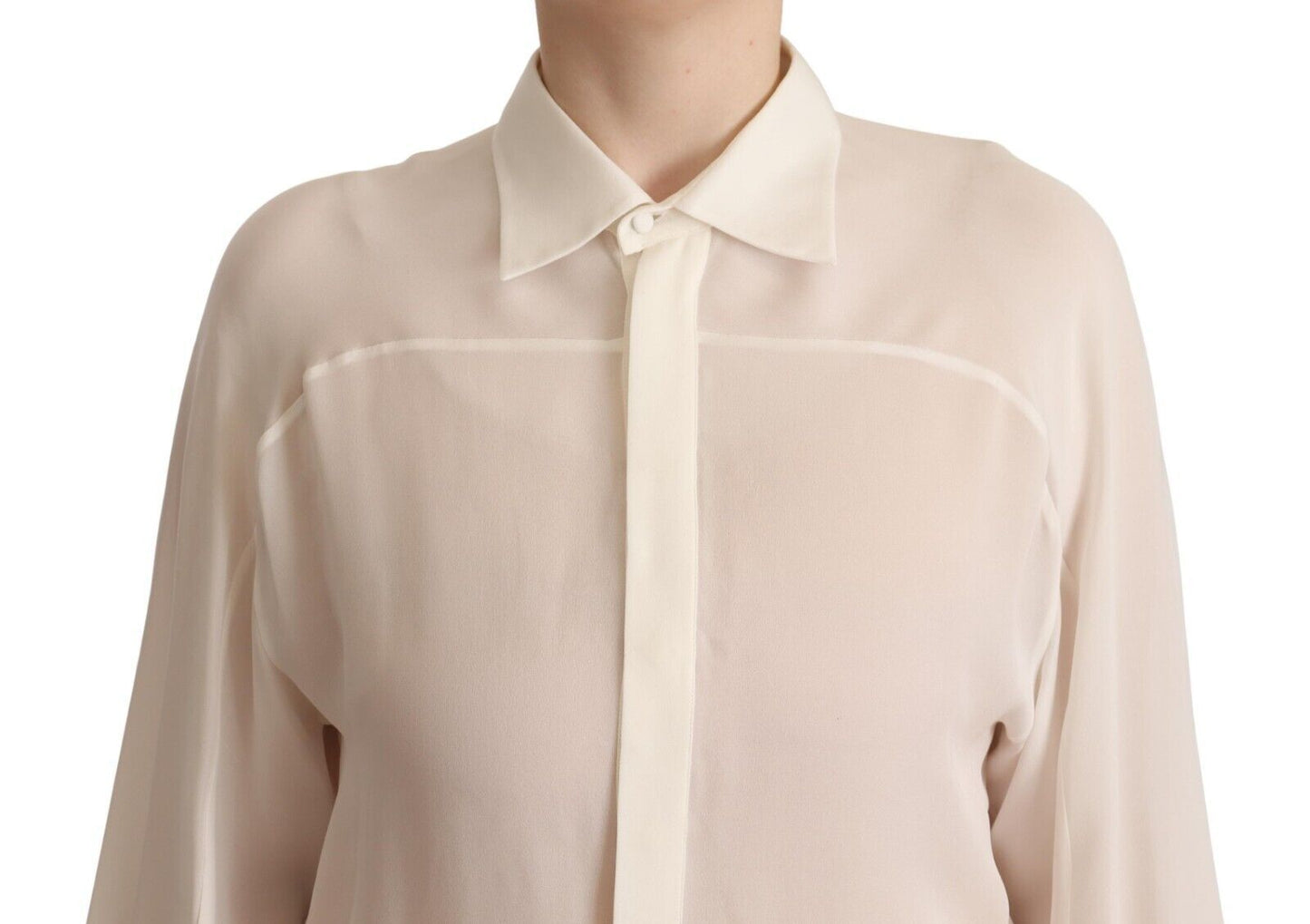 Dsquared�� Off White Silk Long Sleeves Collared Blouse Women's Top
