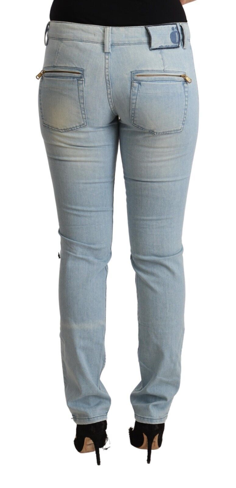 MILA SCH��N Light Blue Cotton Mid Waist Slim Fit Denim Women's Jeans