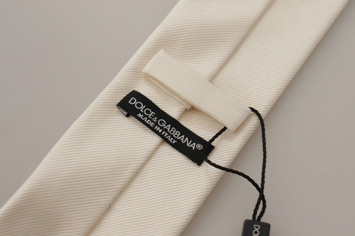 Dolce & Gabbana Off-White 100% Silk Slim Adjustable Accessory Men's Necktie